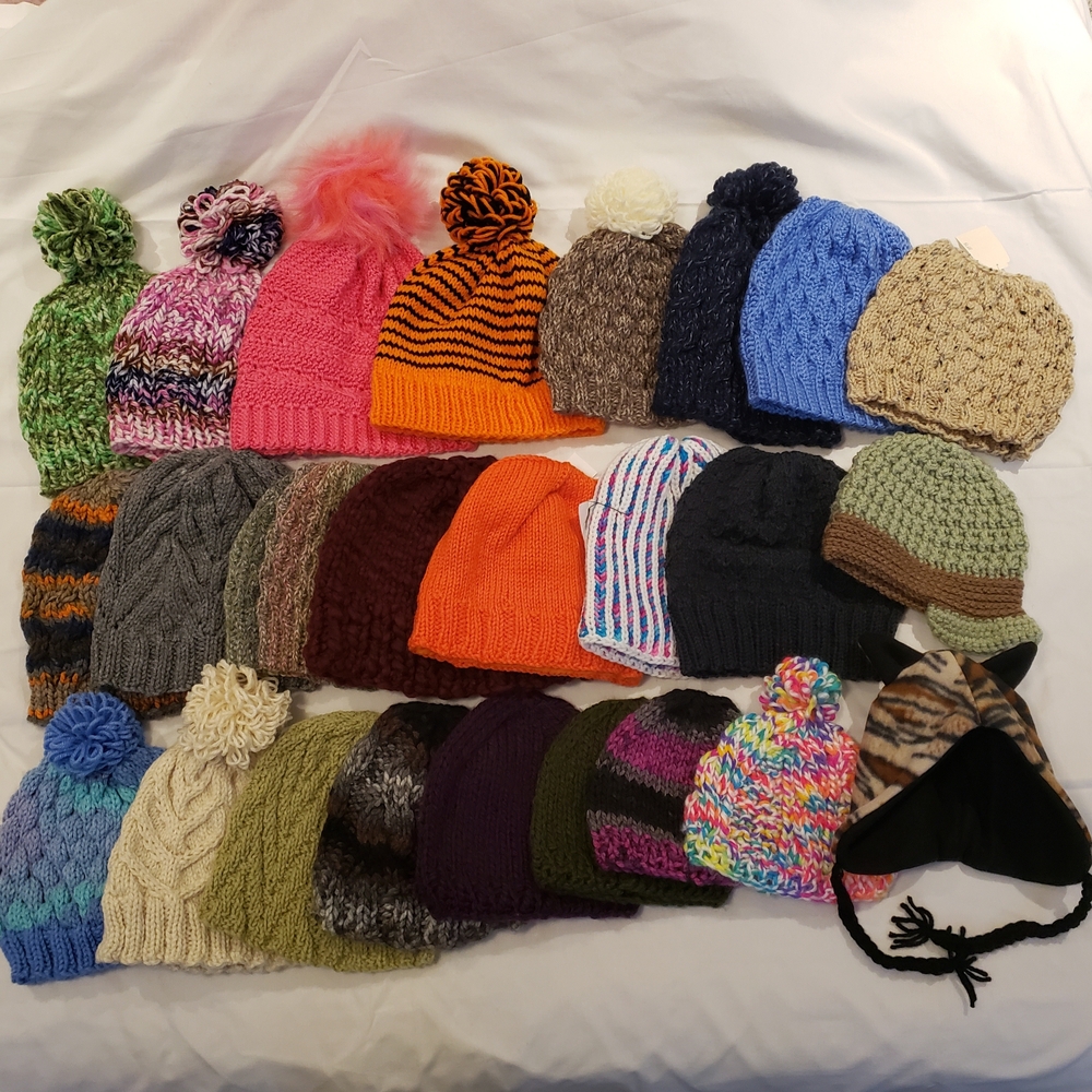 Bundle Of 25 NEW Handmade Knit Crochet Beanies Hats! Baby To Adult Sizes! Resell